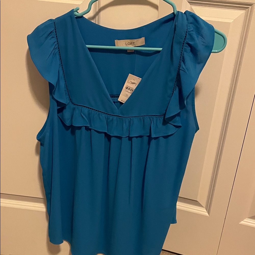 LOFT Vibrant Blue Ruffle Blouse